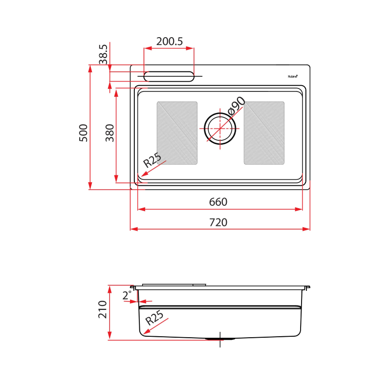 Rubine 1 Bowl Inset Stainless Steel Kitchen Sink FEX 810-73K