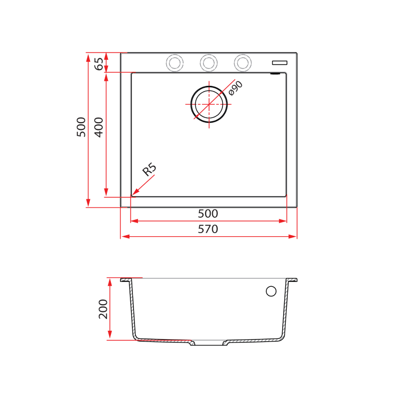 Rubine 1 Bowl Inset Granite Kitchen Sink MEQ 810-57 PB