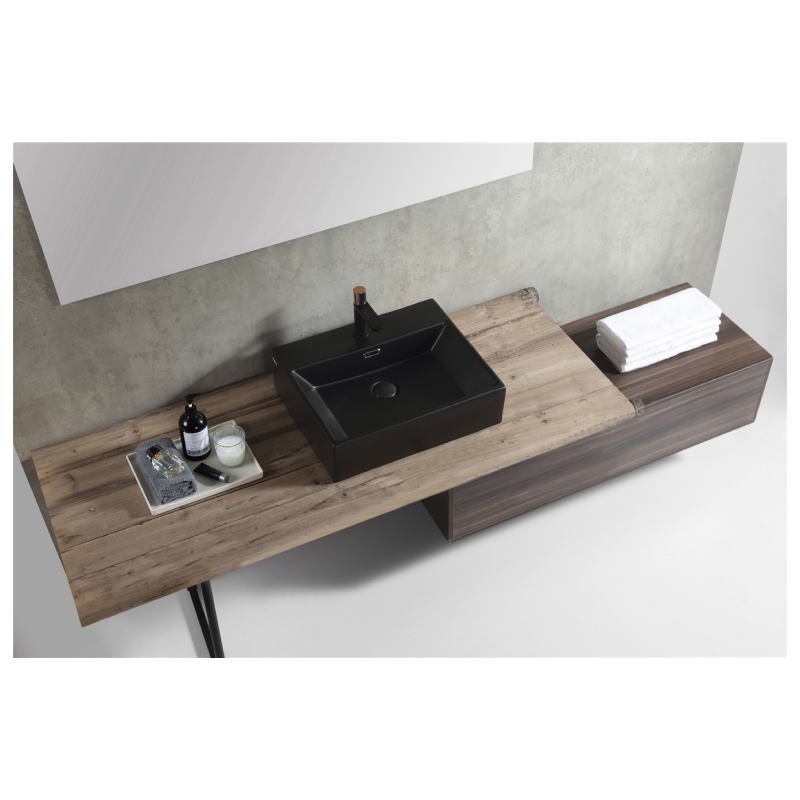 Rubine VENTO 50M-BK Wall-Hung / Countertop Rectangular Ceramic Basin