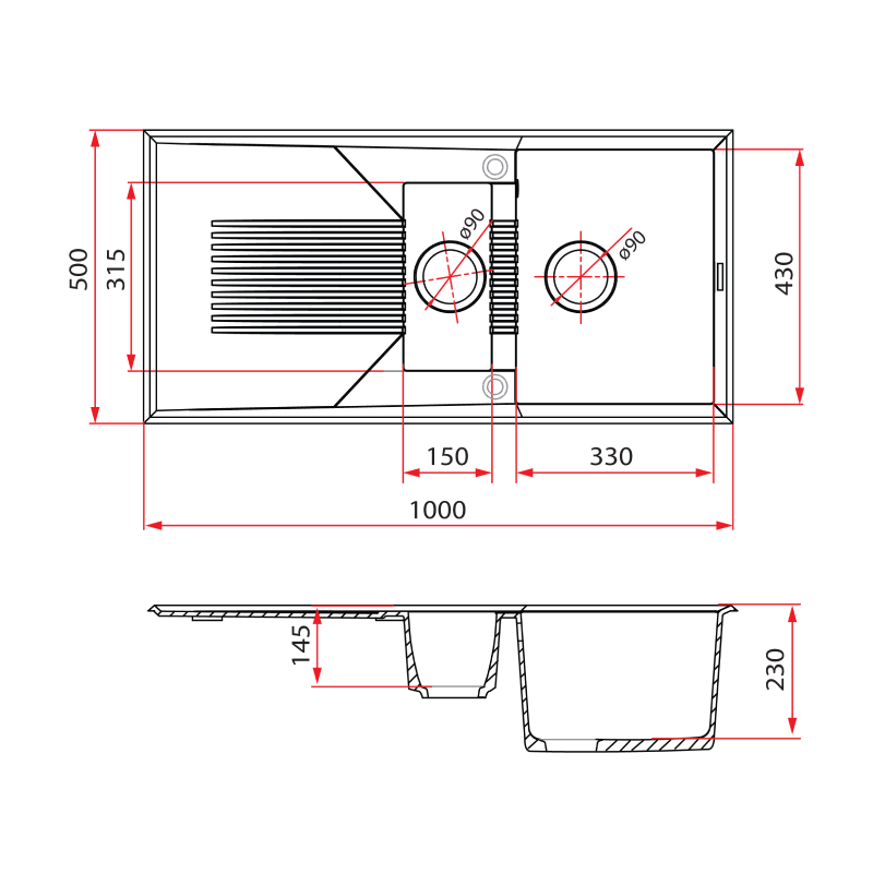 Rubine 1½ Bowls + Drainer Inset Granite Kitchen Sink MEQ 851 PB