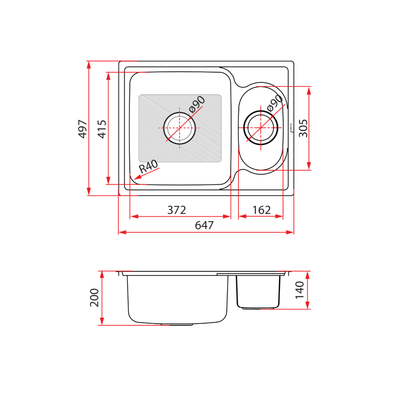 Rubine 1½ Bowl Inset Stainless Steel Kitchen Sink ZEX 850