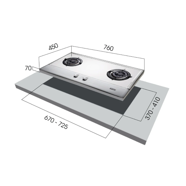 EuropAce EBH3280ETG/EBH3280ELPG 80cm Built-In Stainless Steel Gas Hob (2burner)