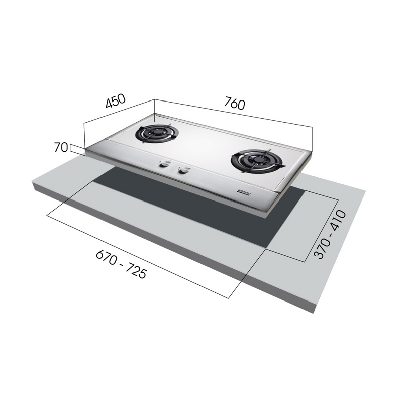 Otimmo 80cm Built-In Stainless Steel 2-Burner Gas Hob