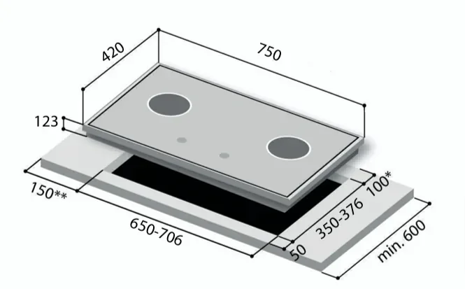 RINNAI RH-S329-PBR 90CM SLIMLINE HOOD WITH TOUCH CONTROL + RINNAI RB-7302S-GBS 2-BURNER TEMPERED GLASS GAS HOB