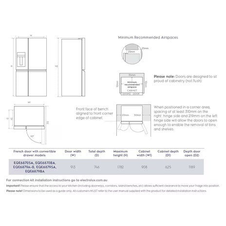 Electrolux EQE6879B-A 680L Ultimate Taste 900 French Door Refrigerator