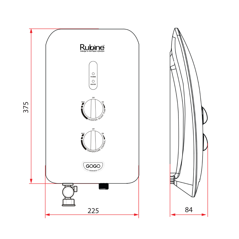 Rubine GOGO RWH-933PB 933 Electric DC Pump Instant Water Heater | RWH 933P (Black)