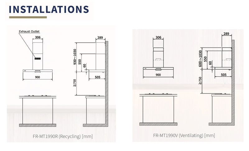 Fujioh FR-MT1990 R/V 90cm Chimney Cooker Hood