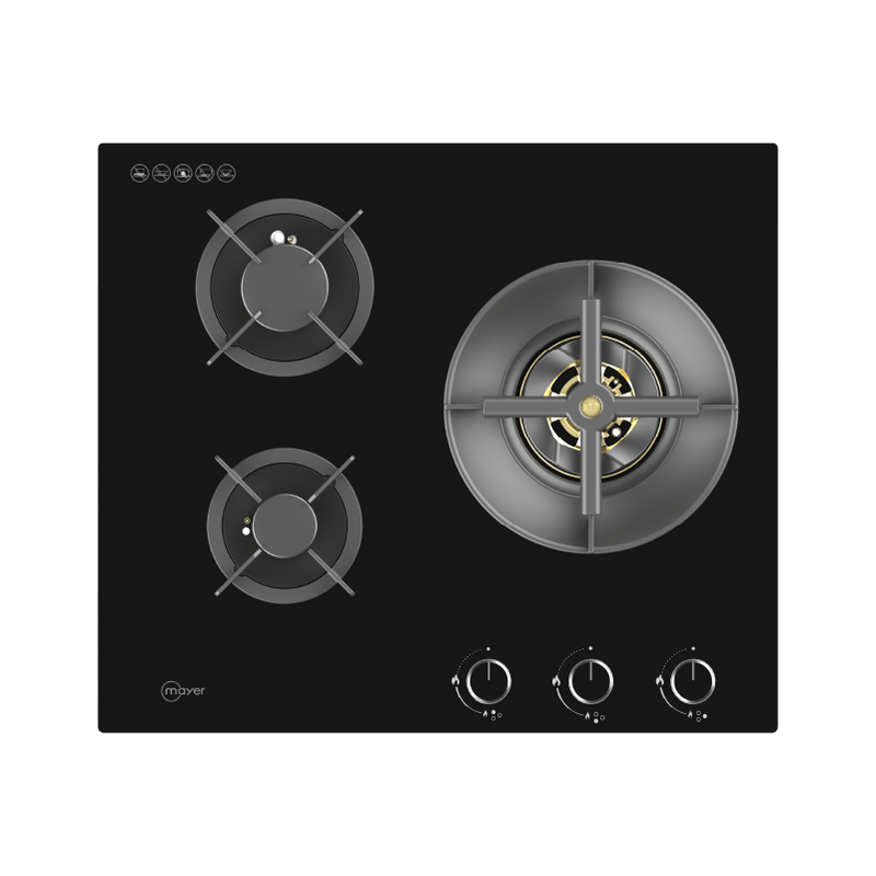 Mayer 60cm 3 Burner Glass Gas Hob MMGH360HI