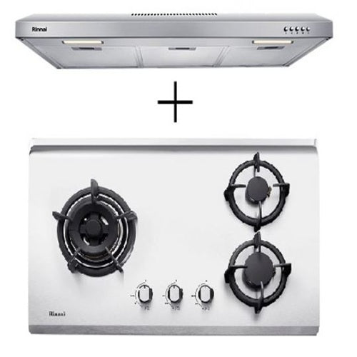 Rinnai RH-S95A-SSVR 90CM Cooker Hood + RB-73TS Stainless Steel Hob