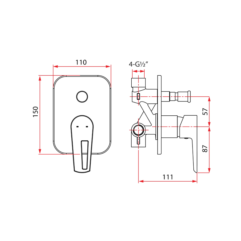 Rubine Conceal Bath Mixer Stylo 9169 Hot and Cold