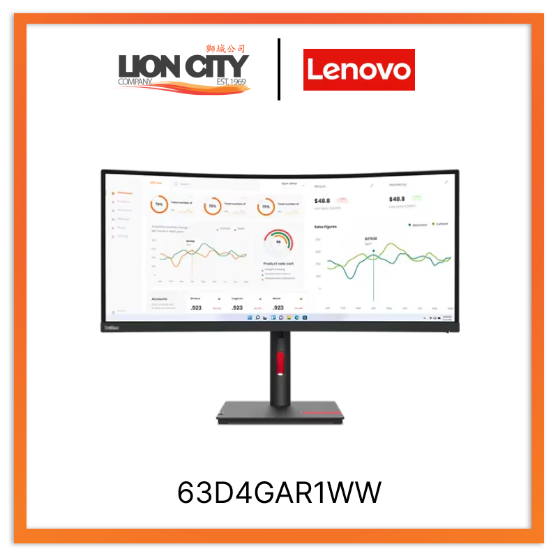 Lenovo ThinkVision T34w-30 34" Monitor 63D4GAR1WW