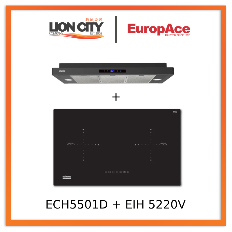 Europace ECH5501DBK 90cm Slimline Hood + EIH5220V 75CM Built-in Induction Hob