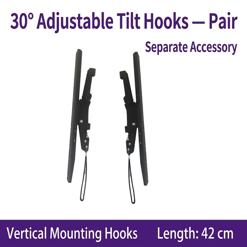 English: 30 degree tilt vertical mounting hooks