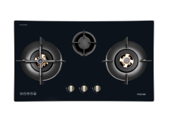 Mayer MMGH7731HI 76cm 3 Burner Glass Gas Hob + MMSL901SM 90 Cm Slimline Hood + MMDO8R 60 cm Built-in Oven with Smoke Ventilation
