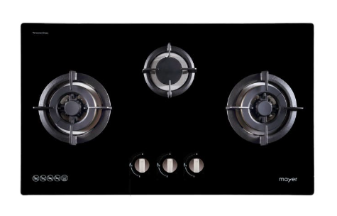Mayer MMGH883/SS883 86cm 3 Burner Stainless Steel Gas Hob + MMSH8099-L Angled Chimney Hood + MMDO8R 60 cm Built-in Oven with Smoke Ventilation