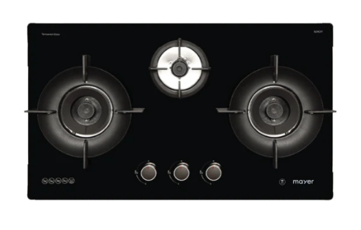 Mayer MMGH893HE 86cm 3 Burner Gas Hob + MMSI903OT Cm Semi-integrated Hood With Oil Tray + MMDO8R 60 cm Built-in Oven with Smoke Ventilation