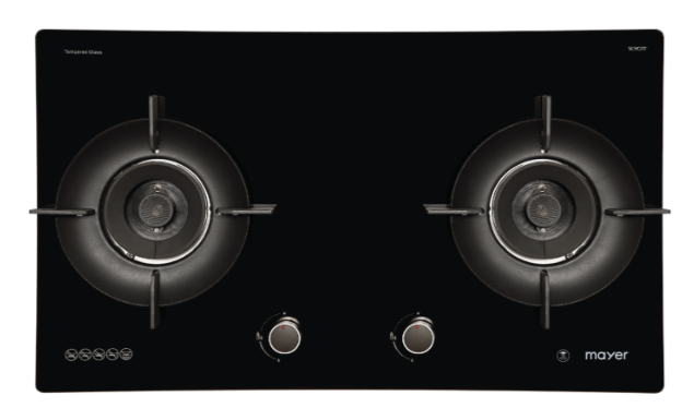 Mayer MMGH892HE 86cm 2 Burner Gas Hob + MMSH8099-L Angled Chimney Hood + MMDO8R 60 cm Built-in Oven with Smoke Ventilation
