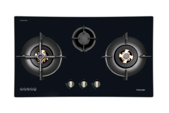 Mayer MMGH8831HI 86cm 3 Burner Glass Gas Hob + MMCH905 90cm Chimney Hood + MMDO8R 60 cm Built-in Oven with Smoke Ventilation