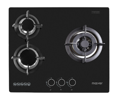 Mayer MMGH/SS633 60cm 3 Burner Glass Gas Hob + MMSI903OT Cm Semi-integrated Hood With Oil Tray