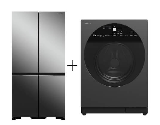 Hitachi R-WB640V0MSX 541L 4 Door Fridge (Bottom Freezer) + Hitachi BD-D120XGV Front Load Washer Dryer 12/8KG