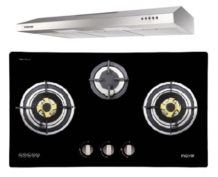 Mayer MMGH883/SS883 86cm 3 Burner Stainless Steel Gas Hob + MMSL901SM 90 Cm Slimline Hood