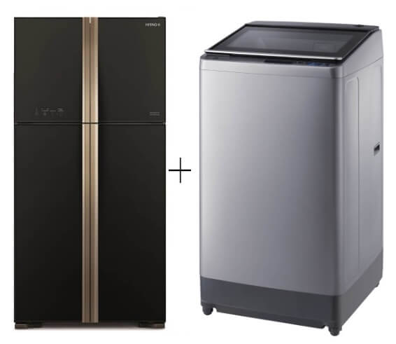 Hitachi RW-635P4MS Inverter Big French 4-Door Refrigerator + Hitachi SF-140XAV 14Kg Top Loading with Glass Top Dynamic-Stream Wash