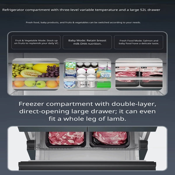 Haier BCD-411WLHFD7DC9U1 411L  French Door Inverter Frost-Free Refrigerator, Optimal Energy Efficiency