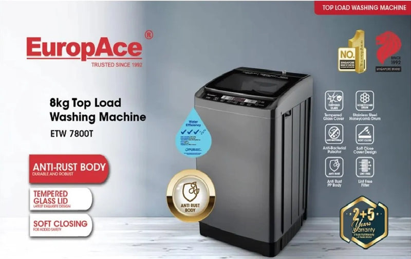EuropAce ETW7800TGM 8kg Top Load Washer (3 Ticks)