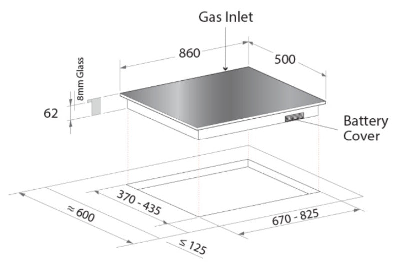 Mayer MMGH883HI-BL/WH 86 cm 3 Burner Glass Gas Hob