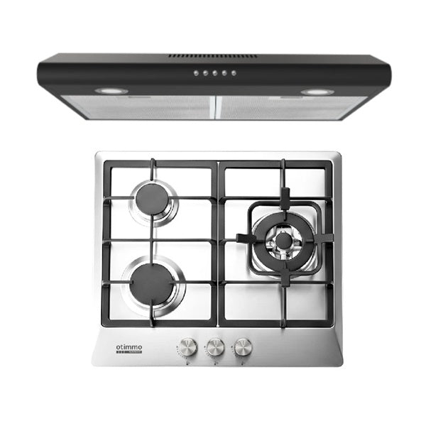 Europace ECH2508EBK 60cm Slimline Hood + EuropAce EBH3360E LPG/TG 60cm Built-In Stainless Steel Gas Hob (3burner)