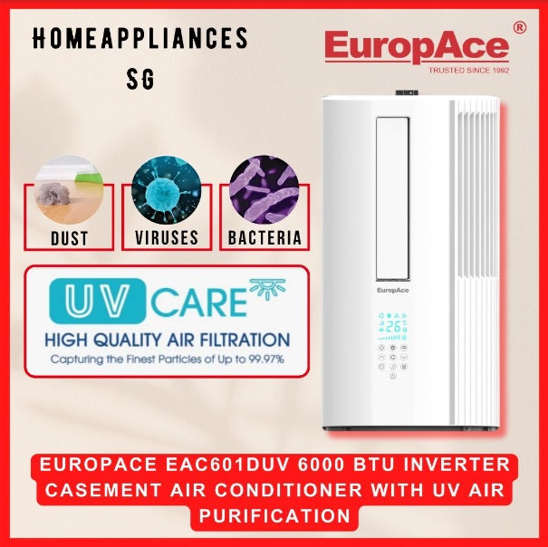 EuropAce EAC601DUV 6000 BTU Inverter Casement Air Conditioner with UV Air Purification