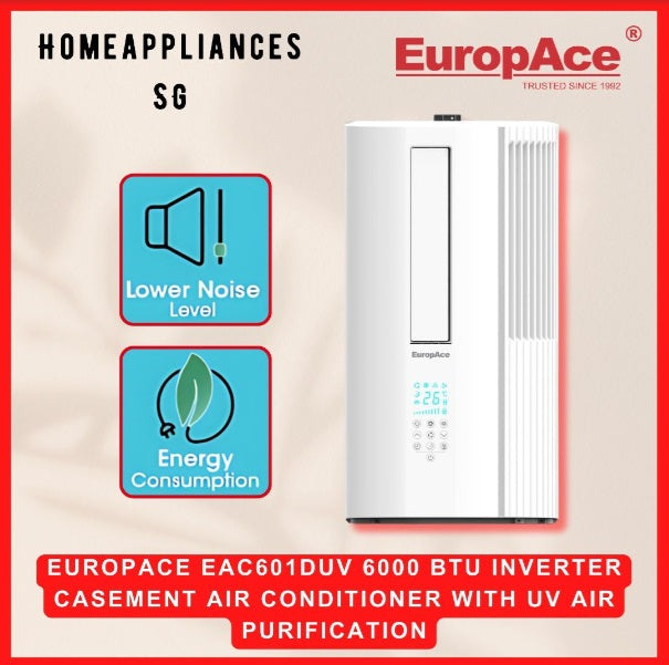 EuropAce EAC601DUV 6000 BTU Inverter Casement Air Conditioner with UV Air Purification