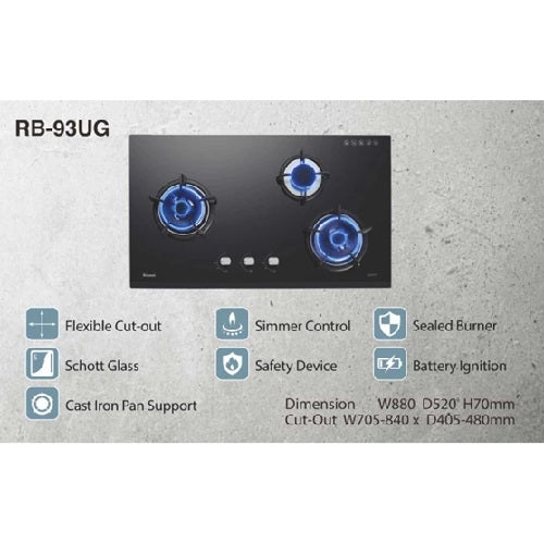 Rinnai RH-S309-GBR-T-Cooker Hood + RB-93UG Schott Glass Hob