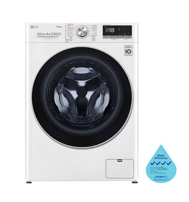 LG FV1409S3W AI Direct Drive Front Load Washing Machine 9KG + LG TV2425NTWW Top Load Mini Washer 2.5kg Blue