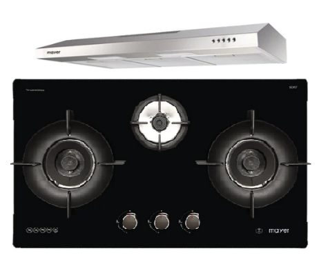 Mayer MMGH793HE 76cm 3 Burner Gas Hob + MMSL901SM 90 Cm Slimline Hood
