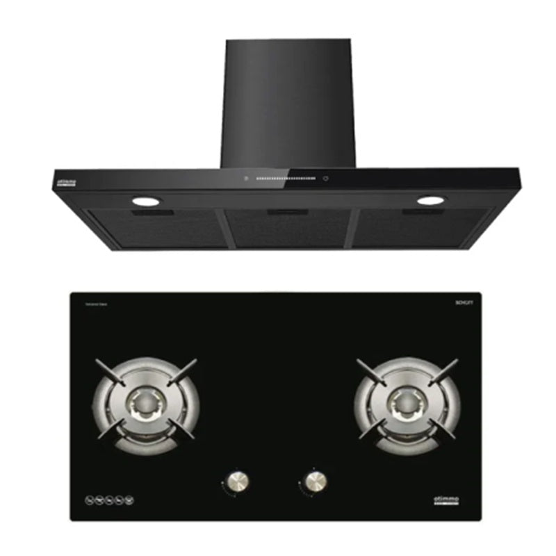 Europace ECH9128A 90cm Premium T-Chimney Hood Full + EBH6291S 2 Burner 90cm Gas Cooker Hob (Schott Glass)