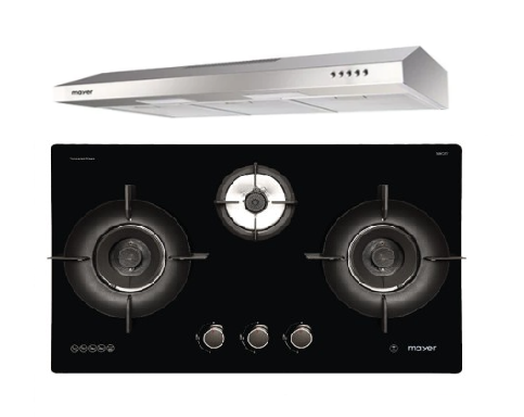 Mayer MMGH893HE 86cm 3 Burner Gas Hob + MMSL901SM 90 Cm Slimline Hood