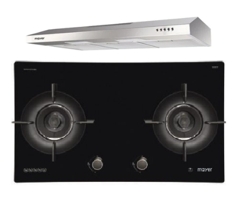 Mayer MMGH792HE 76cm 2 Burner Glass Gas Hob + MMSL901SM 90 Cm Slimline Hood