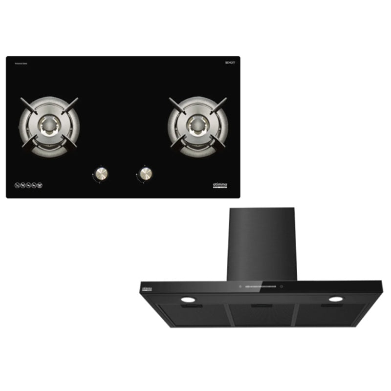Europace ECH9128A 90cm Premium T-Chimney Hood Full + EBH6281S 2 Burner 80cm Slim Gas Cooker Hob (Schott Glass)