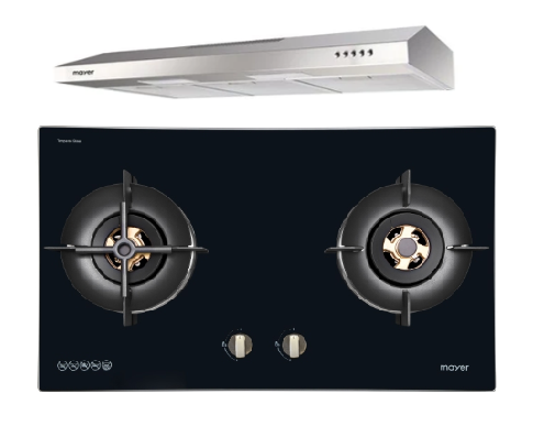 Mayer MMGH8821HI 86cm 2 Burner Glass Gas Hob + MMSL901SM 90 Cm Slimline Hood