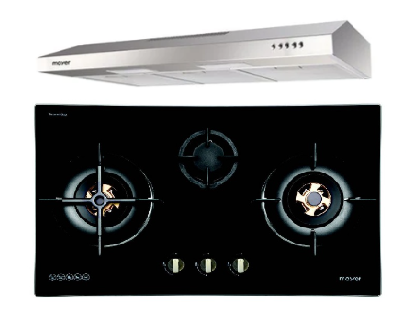Mayer MMGH8831HI 86cm 3 Burner Glass Gas Hob + MMSL901SM 90 Cm Slimline Hood