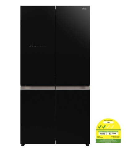 Hitachi R-WB700VMS2-GBK 645L French Bottom Freezer Deluxe 4-Door Refrigerator + Hitachi BD-100GV Front Loading - Washer AI Wash, Inverter 10 kg, 1,600 RPM