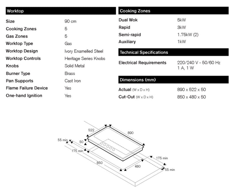 Bertazzoni P905LHERAX 90cm Gas Hob with Lateral Dual Wok