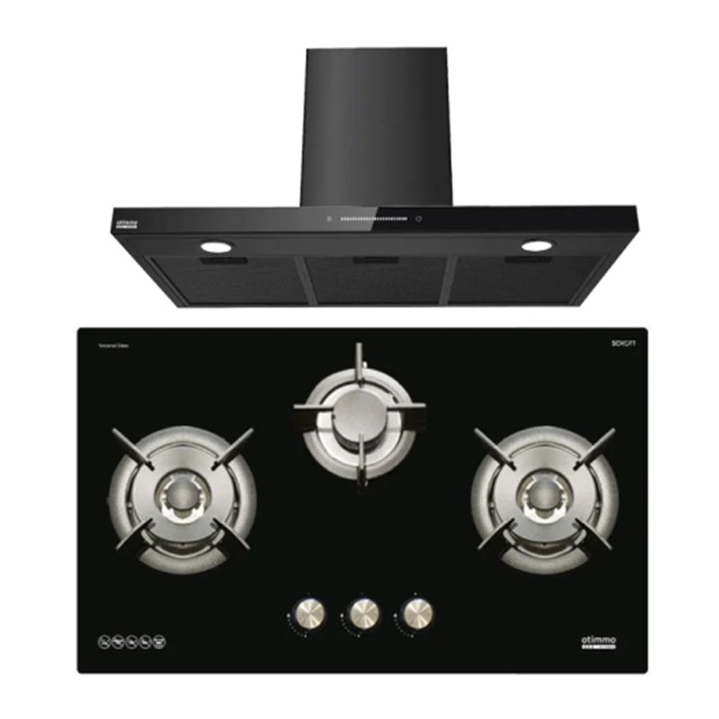 Europace ECH9128A 90cm Premium T-Chimney Hood Full + EBH 6391S 3 Burner 90cm Gas Cooker Hob (Schott Glass)