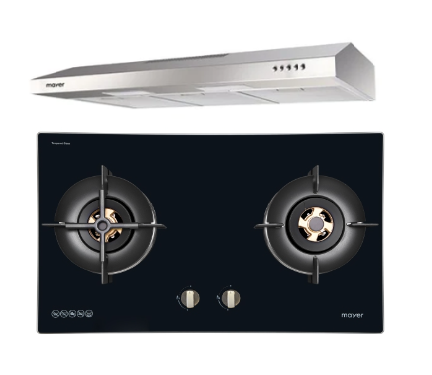 Mayer MMGH7721HI 76cm 2 Burner Glass Gas Hob + MMSL901SM 90 Cm Slimline Hood