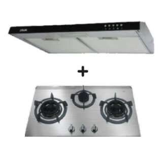 Ellane 60cm/90cm Slimline Hood With Black Panel EH-9160 + Ellane EB-338SV 76cm 3 Burner