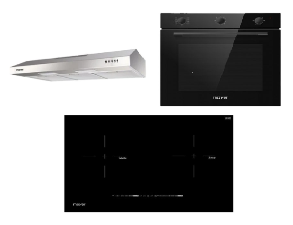 Mayer MMIHB752CS 75cm 2 Zone Hybrid Hob with Slider + MMSL901SM 90 Cm Slimline Hood + MMDO8R 60 cm Built-in Oven with Smoke Ventilation