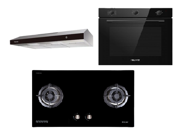 Mayer MMGH882/SS882 Built-In Gas Hob 2 Burners + MMSL902BE  90cm Slimline Hood + MMDO8R 60 cm Built-in Oven with Smoke Ventilation