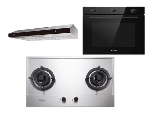Mayer MMGH882/SS882 Built-In Gas Hob 2 Burners + MMSL902BE  90cm Slimline Hood + MMDO8R 60 cm Built-in Oven with Smoke Ventilation