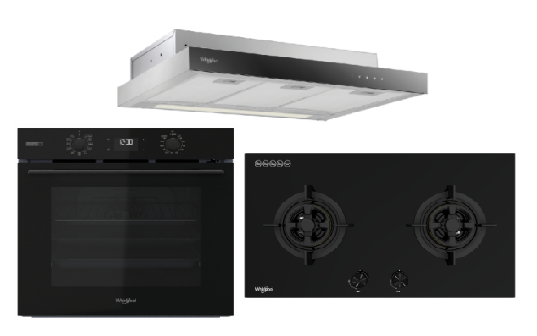 Whirlpool’s W4OMSK58RU1SBA 60cm W COLLECTION Multifunction Oven with Gentle Steam Function + Whirlpool’s GWG7820TS 78cm 2-Burners Gas Hob (Town Gas) + Whirlpool’s WCO9FTS 90cm Compact Hood